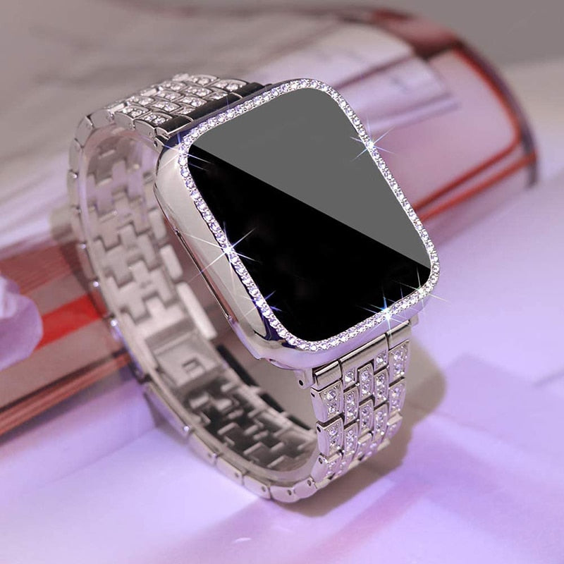 Metal Strap for Apple Watch Band 40mm 44mm 41mm 45mm Woman Diamond Stainless Steel Link Bracelet iWatch 7 6 SE 5 4 3 No Watch