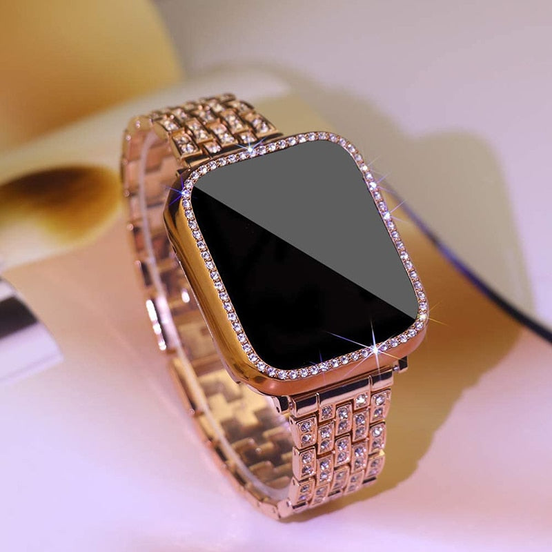 Metal Strap for Apple Watch Band 40mm 44mm 41mm 45mm Woman Diamond Stainless Steel Link Bracelet iWatch 7 6 SE 5 4 3 No Watch