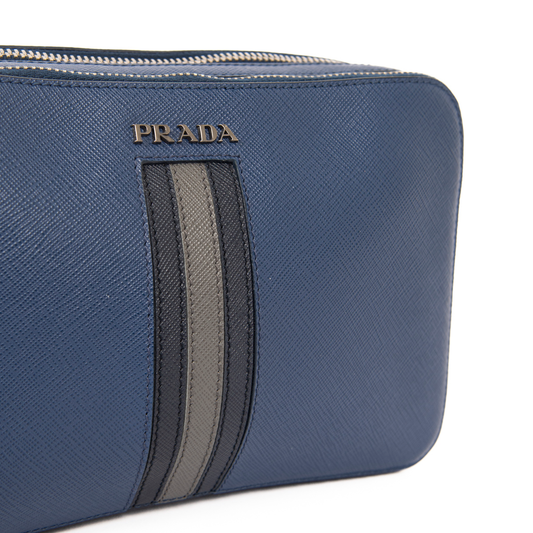 Prada Saffiano Leather Double Zip Clutch